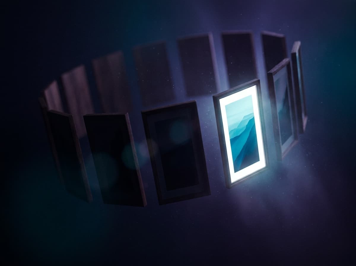 Cinematic production frames resolving out of a dark field