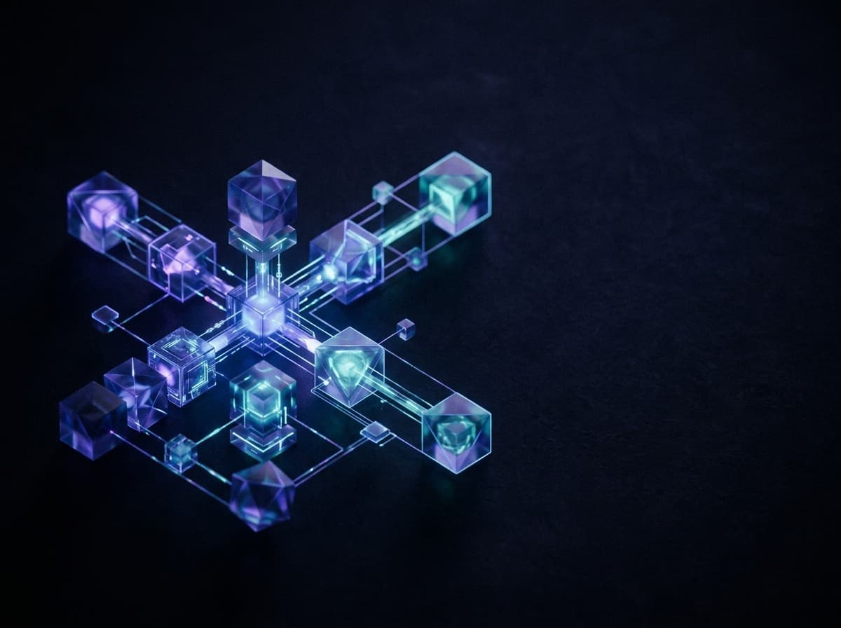 Luminous modular building blocks and connective lines converging into a single system.